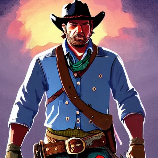 Prompt: Arthur Morgan from Red Dead Redemption 2 drawn in the style of The Legend of Zelda: Breath of the Wild