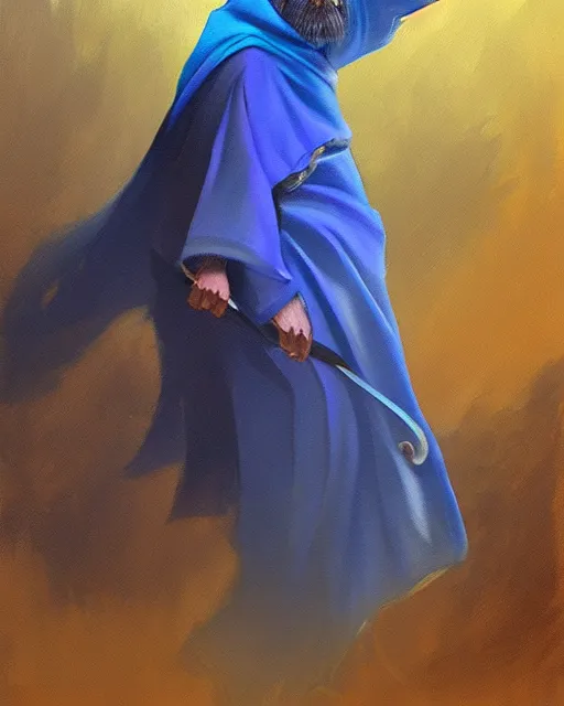 Image similar to Hyper realistic painting of a wizard in a blue robe, by Anato Finnstark, detailed, beautiful, trending on artstation