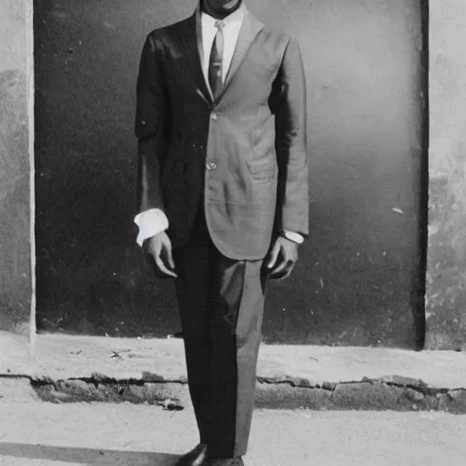 Image similar to vintage photo of a black man wearing a black suit in rio de janeiro