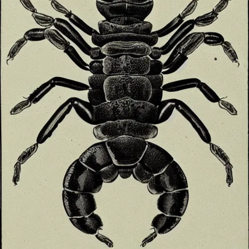 Image similar to a botanical illustration of a scorpion