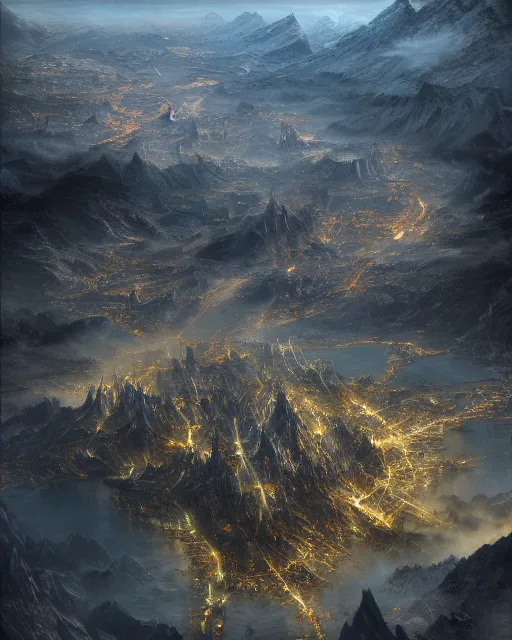 Image similar to gondor, aerial view by Leon Tukker, Makoto Kobayashi, 8k high detail, masterpiece, trending on ArtStation