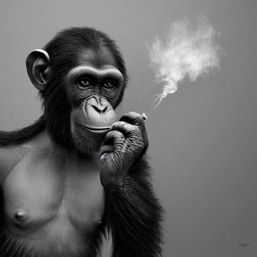 Image similar to a chimp wearing a suit smoking a cigar, dramatic lighting, cinematic, establishing shot, extremly high detail, photorealistic, cinematic lighting, artstation, style by James Gurney