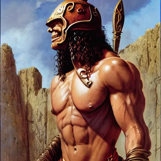 Image similar to quarter length portrait of a gladiator hobgoblin, d & d, fantasy, greg rutkowski, frank frazetta, alexandre chaudret, boris vallejo, michael whelan, miro petrov, hr giger, magali villeneuve, donato giancola