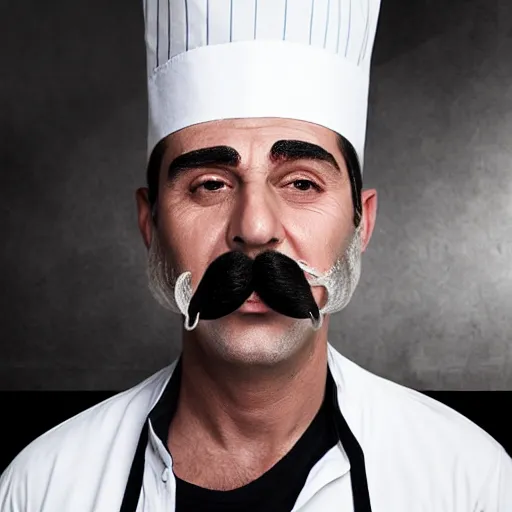 Prompt: italian chef with black mustache cooking food oil painting high quality highly detailed photo realistic 8 k octane render blender