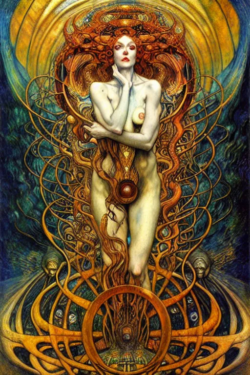 Image similar to Divine Chaos Engine by Karol Bak, Jean Delville, William Blake, Gustav Klimt, and Vincent Van Gogh, symbolist, visionary