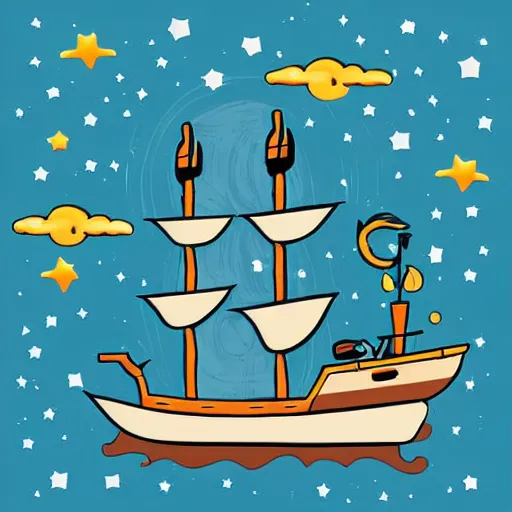 Image similar to pirate ship in space, style of hydro74, flat art, line