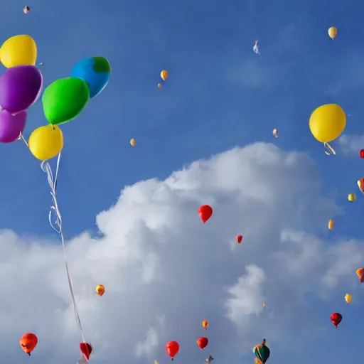 Image similar to a lot of birthday balloons floating in the clouds