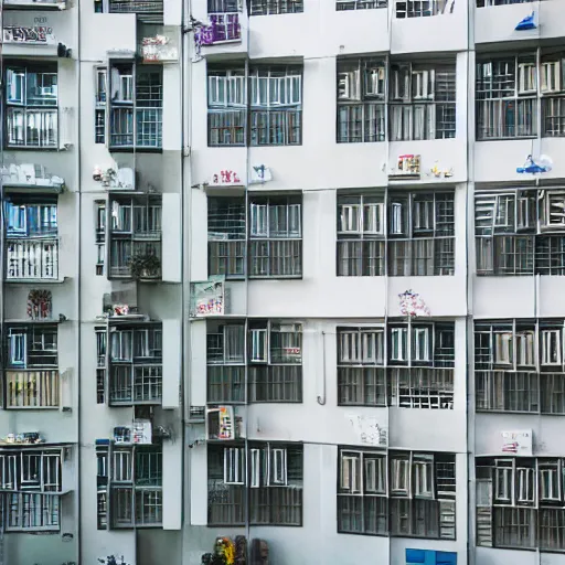 Image similar to hong kong apartment complex wall with ac units, laundry lines, balconies, photography