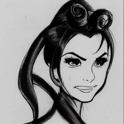 Image similar to milt kahl sketch of victoria justice with tendrils hair style as princess padme from star wars episode 3