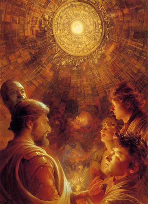 Image similar to the eighth sphere, the fixed stars : faith, hope, and love from dante's divine comedy. highly detailed painting by gaston bussiere, craig mullins, j. c. leyendecker 8 k