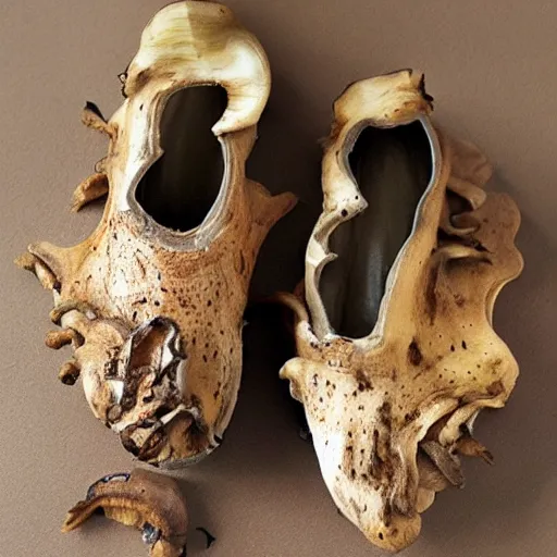 Image similar to shoes made out of rotten mushrooms