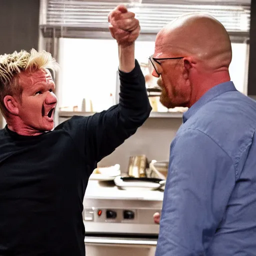 Image similar to Gordon Ramsay shouts at Walter White, 4k image