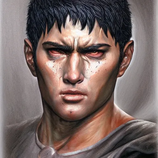 Prompt: Hyper-realistic painting of Guts From Berserk painted by Mike Dargas