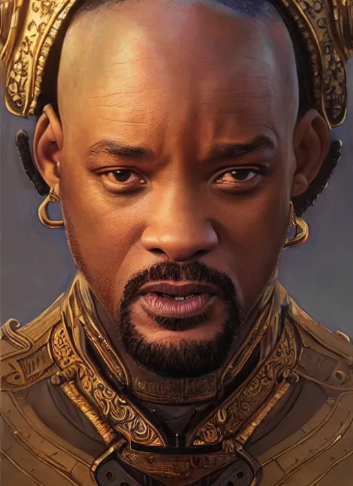 Image similar to will smith as oscar diggs, intricate, d & d, fantasy, art nouveau, digital painting, trending on artstation, sharp focus, wide shot, illustration, global illumination, ray tracing, art by artgerm and greg rutkowski and ruan jia