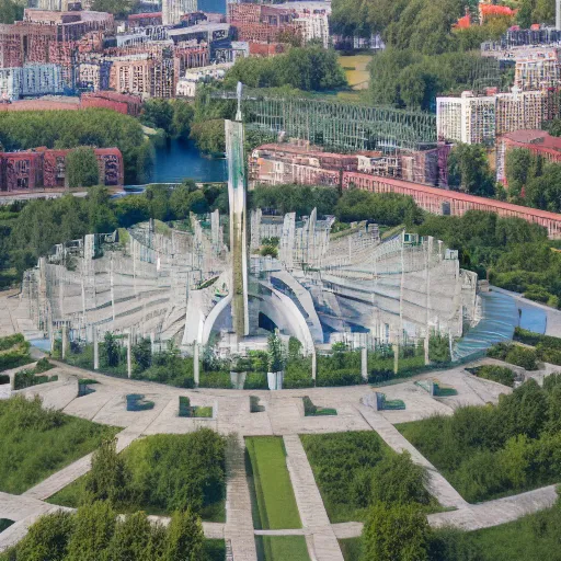 Image similar to aerial view of brutalist monument ( ( ( ( park ) ) ) ) spomenik, ( ( railings ) ), photo, 4 k