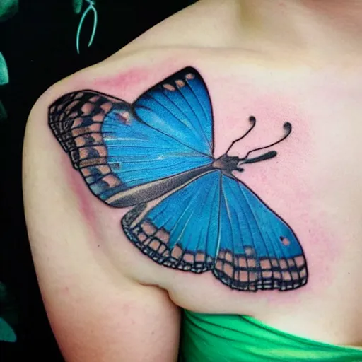 Prompt: blue butterfly tattoo photo