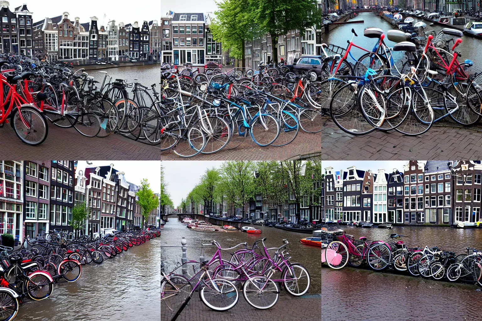 Prompt: a tsunami full of bicycles crashing into amsterdam