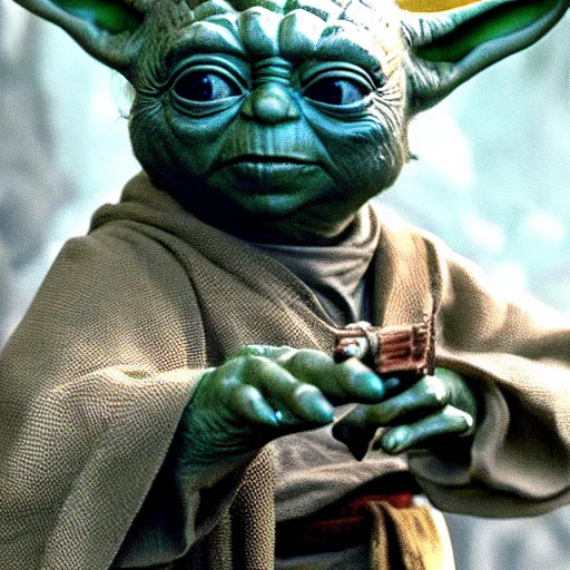 Image similar to Yoda in Lord of the Rings, highly detailed, high quality, HD, 4k, 8k, Canon 300mm, professional photographer, 40mp, lifelike, top-rated, award winning, realistic, sharp, no blur, edited, corrected, trending