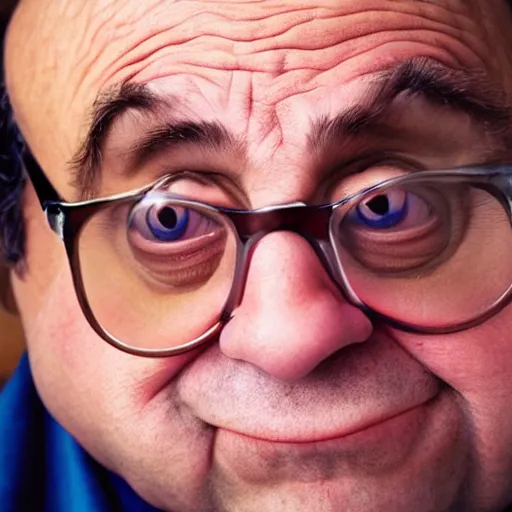 Image similar to closeup portrait Danny DeVito as kirby, pink blob, nintendo, by Steve McCurry and David Lazar, natural light, detailed face, CANON Eos C300, ƒ1.8, 35mm, 8K, medium-format print