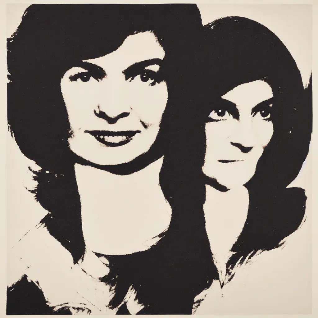 Image similar to individual silk screen portrait of jacqueline kennedy by andy warhol