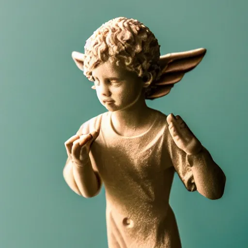 Image similar to A photo of a Biblically accurate angel that's been 3D printed in green filament. 50mm lens, f1.8.