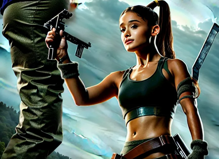 Image similar to film still of!!!! ariana grande!!! as lara croft in new tomb raider movie, 8 k