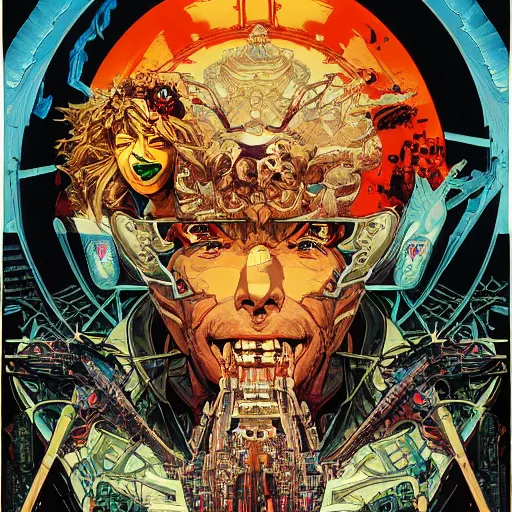 Image similar to portrait of crazy rick deckard, symmetrical, by yoichi hatakenaka, masamune shirow, josan gonzales and dan mumford, ayami kojima, takato yamamoto, barclay shaw, karol bak, yukito kishiro