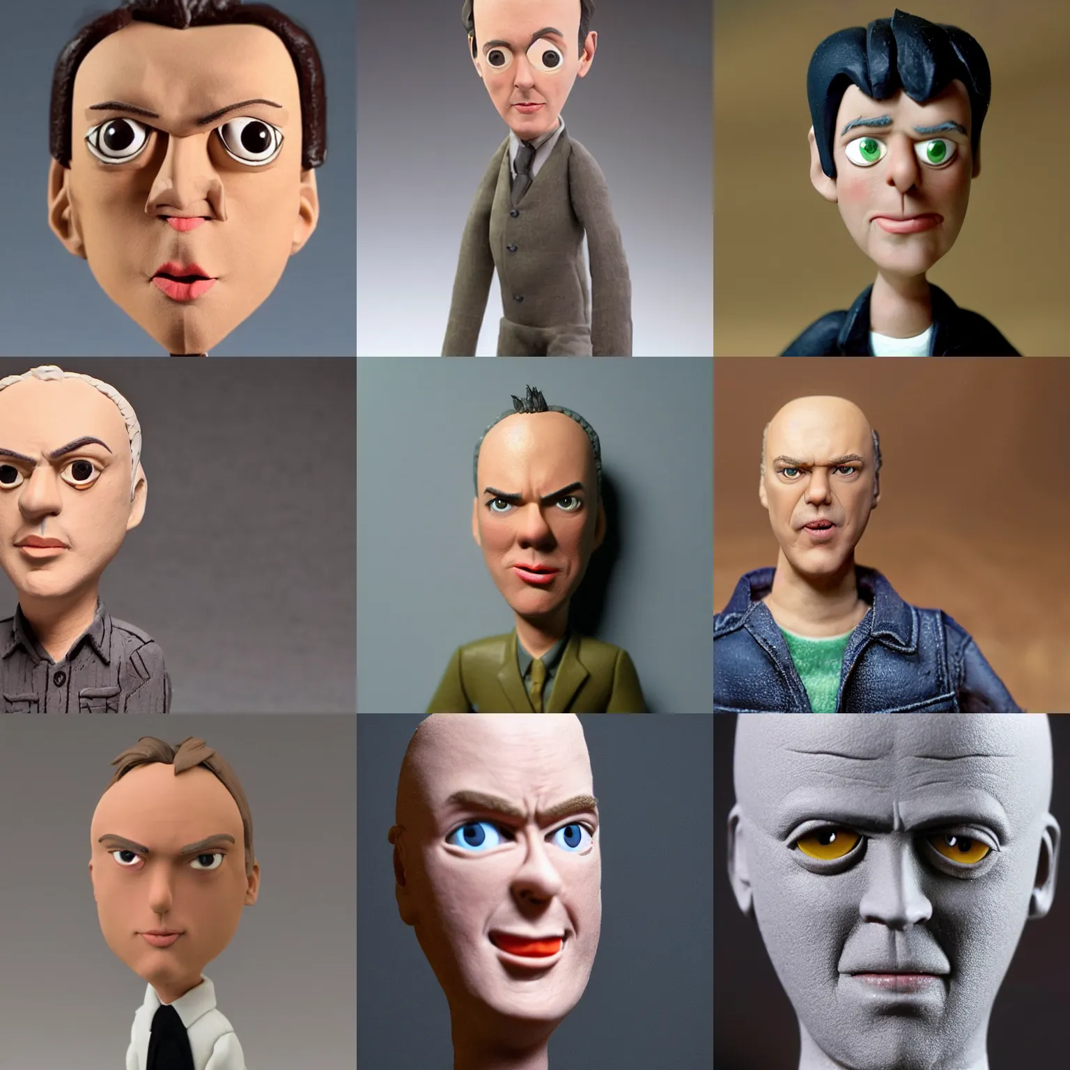 Prompt: 25 years old michael keaton!!! extremely realistic!!! smooth specular clay! extremely close smooth specular sculpted headshot of michael keaton clay puppet , soft light dull mood, low saturation, on wooden table. style: claymation puppet kids clay ,by will vinton ,by guldies