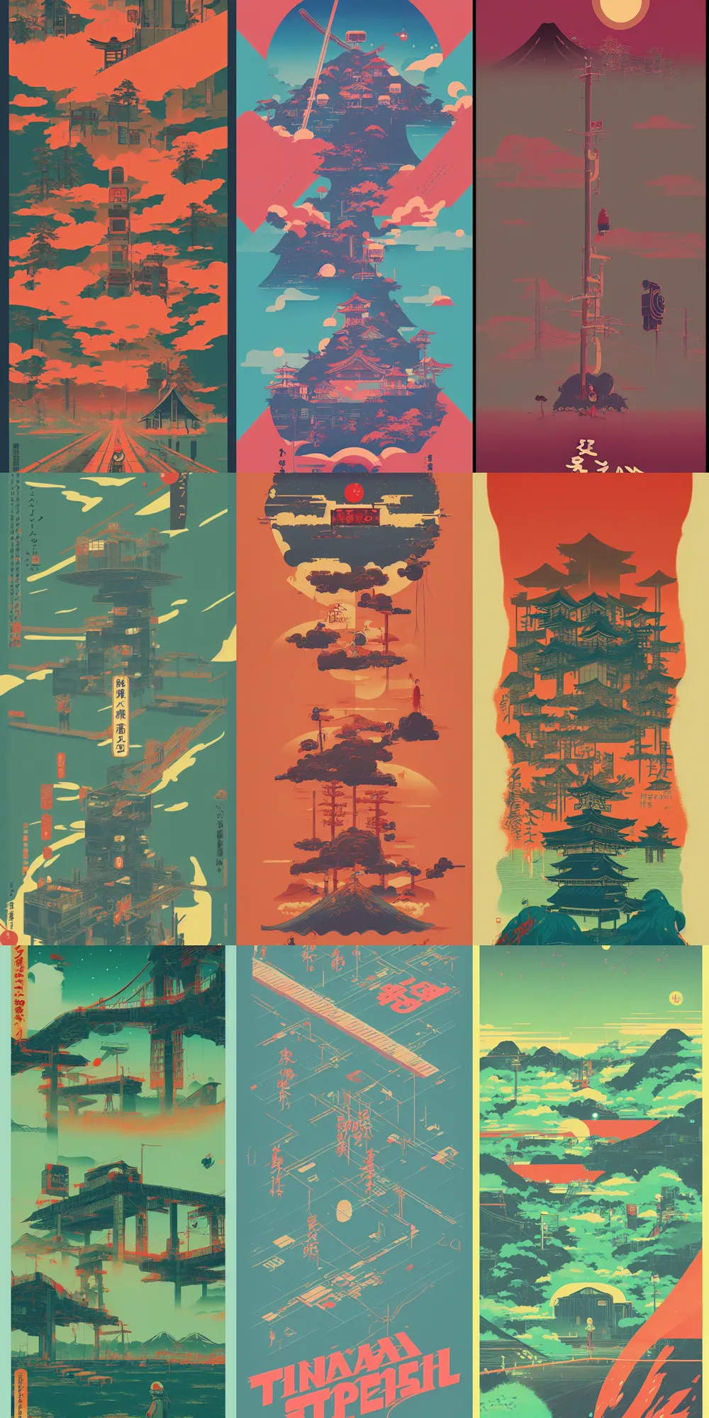 Prompt: japanese obi strip, poster, layout, typography, logo, risograph, ghibli, simon stalenhag, insane detail, artstation, 8 k