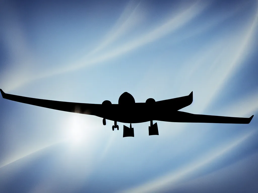 Image similar to a blurry image of a plane flying in the sky, an ambient occlusion render by ronnie landfield, pexels, objective abstraction, anamorphic lens flare, velvia, matte background