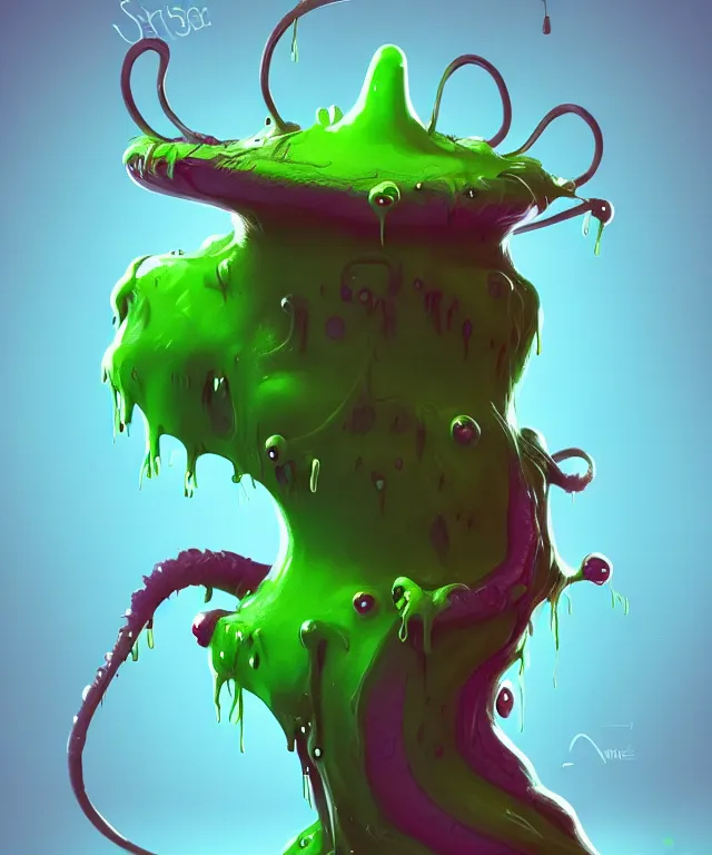 Image similar to an ooze slime creature in a dr seuss artstyle, adorable and whimsical, fantasy, elegant, crisp 8 k line work, rim light, digital painting, artstation, unreal engine, octane render, concept art, matte, sharp focus, illustration