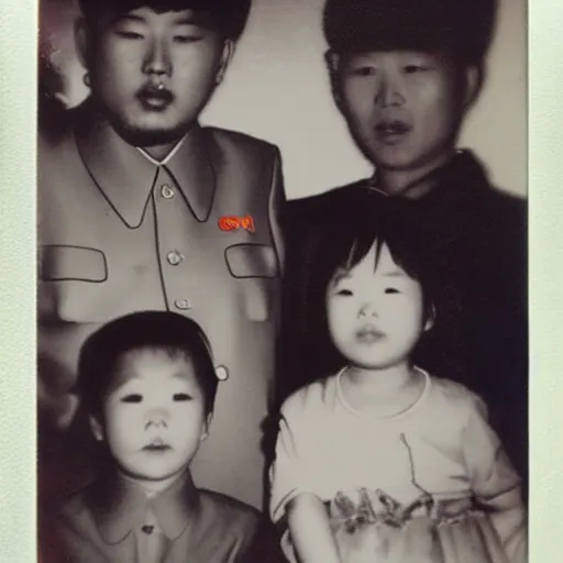 Image similar to kim jong creepy family, heroin addicts, polaroid