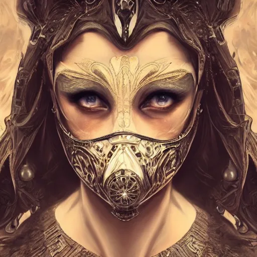 Image similar to Very very very very highly detailed epic photo of face with venetian mask, intricate, dystopian, sci-fi, extremely detailed, digital painting, artstation, concept art, smooth, sharp focus, illustration, intimidating lighting, incredible art by Artgerm and Anton Pieck