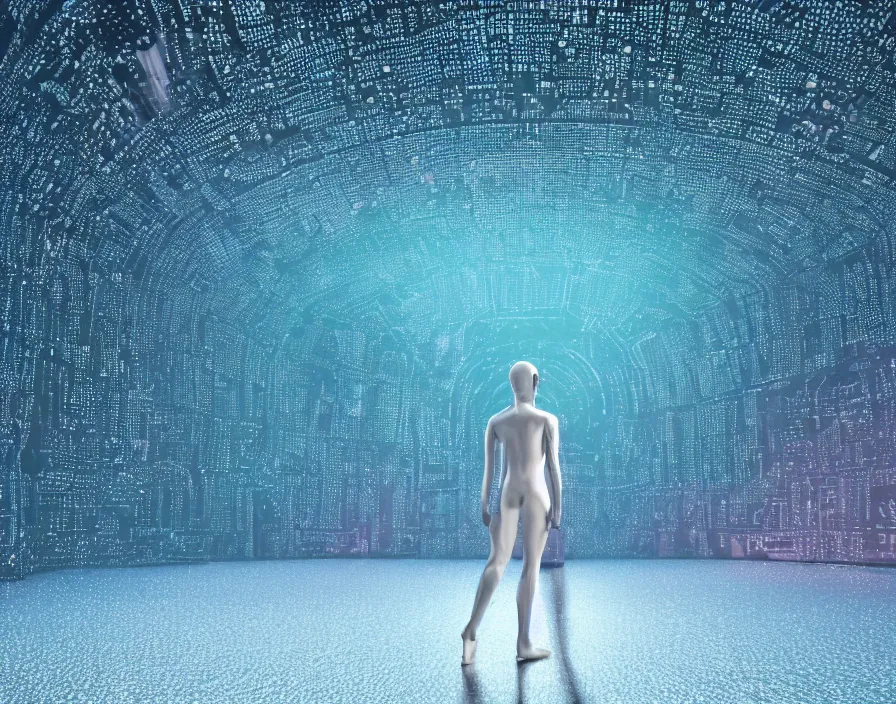 Prompt: Theatrical scenery, big white beautiful head of maniquen on stage, background humanity like data structure on background, white color minimal teatrical decoration, theatrical stage concept. Royal Court Theater in London. octane rendering, cinematic, octane rendering, 8k, depth of field, bokeh. iridescent accents. vibrant. teal white and blue color scheme