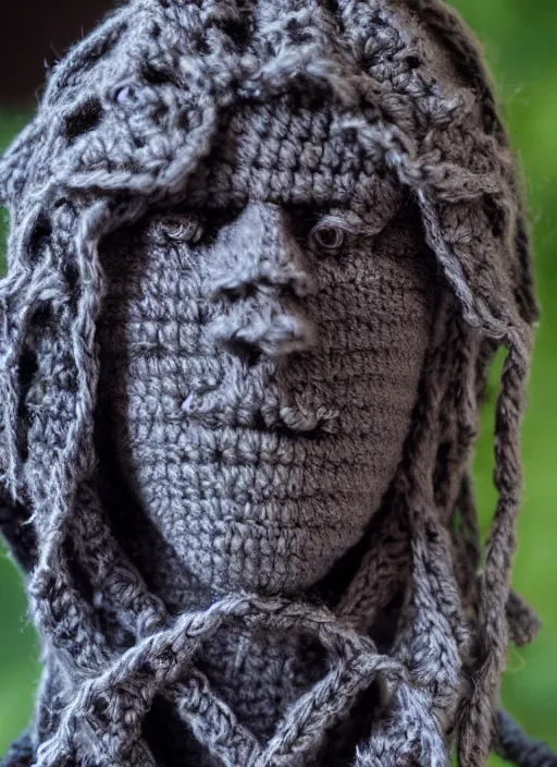 Image similar to crochet of drizzt do'urden, very detailed, complex, intricate, different colors, high quality, Sigma 50mm f/1.4