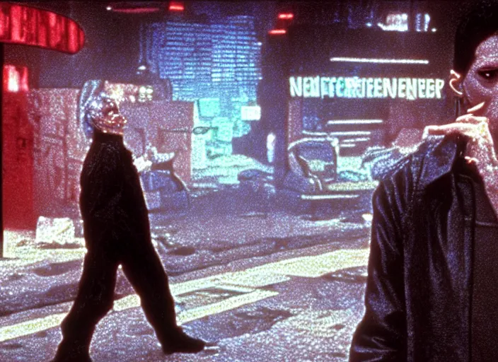 Prompt: scene from the 1 9 8 5 science fiction film neuromancer, remastered