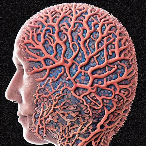 Prompt: a drawing of a face made out of corals, a digital painting by earnst haeckel, featured on zbrush central, generative art, biomorphic, intricate, zbrush