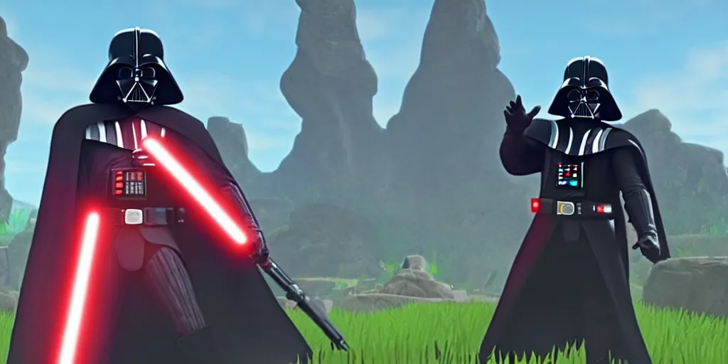 Image similar to darth vader, the legend of zelda breath of the wild gameplay