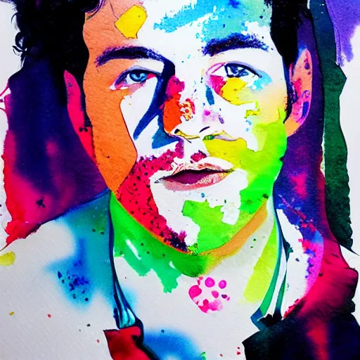 Image similar to Splatter watercolor portrait of Ryan O'Connell