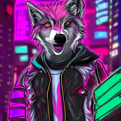 beautiful furry art portrait digital art, vibrant neon | Stable ...