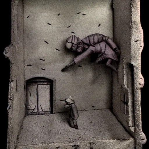 Prompt: the world war i, surrealistic detailed claymation art, dark, moody, foggy