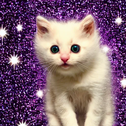 Prompt: kitten bathing itself with a glitter explosion, 8k, award winning photo, digital art