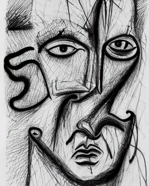 Image similar to Portrait of a demon. Line drawing ink on paper by Jean Cocteau.