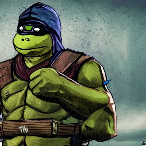 Image similar to ninja turtle in a GTA 5 loading screen, concept art by Anthony McBain