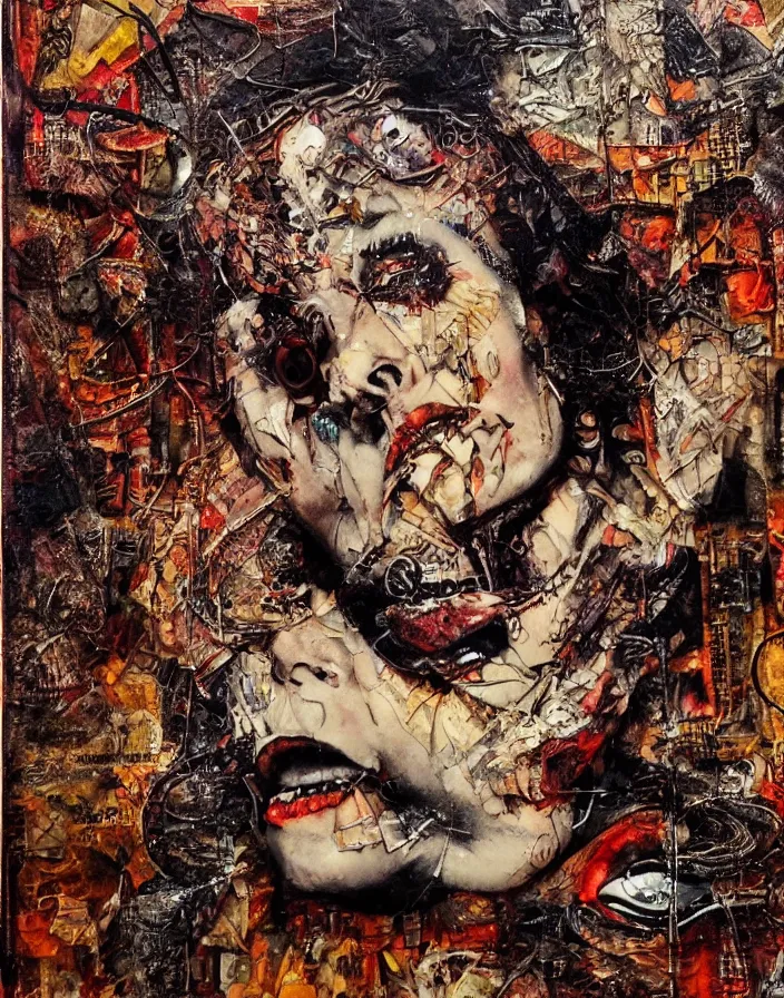Prompt: heavy metal orgasm detailed analogue mixed media collage with canvas texture, conteporary art, punk art, realistic face, photorealistic, expressionism, masterpiece, perfect composition, spectacular quality, intricate oil details