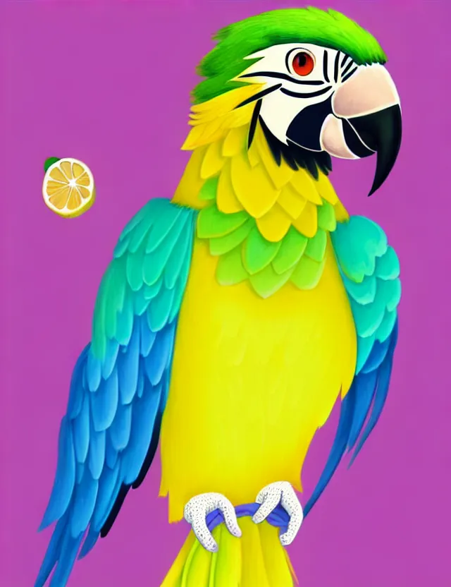 Prompt: a cute anthropomorphic macaw parrot girl anthro wearing a lemon lime ribbon, park background, very anime!!! kawaii!! furry!! intricate details, aesthetically complementary colors, scenic background, art by rising artists with a radically new style. trending on artstation, top rated on pixiv and furaffinity