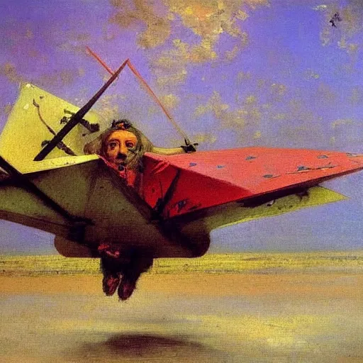 Image similar to zepplins with wings, brightly coloured oil on canvas, by ilya repin