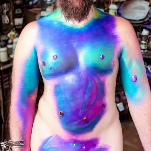 Prompt: iridescent bodypaint on a Swashbuckling space pirate