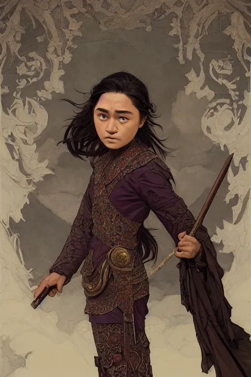 Prompt: ancient javanese arya stark, highly detailed, digital painting, artstation, concept art, smooth, sharp focus, illustration, ArtStation, art by artgerm and greg rutkowski and alphonse mucha and J. C. Leyendecker and Edmund Blair Leighton and Katsuhiro Otomo and Geof Darrow and Phil hale and Ashley wood and Ilya repin and Charlie Bowater