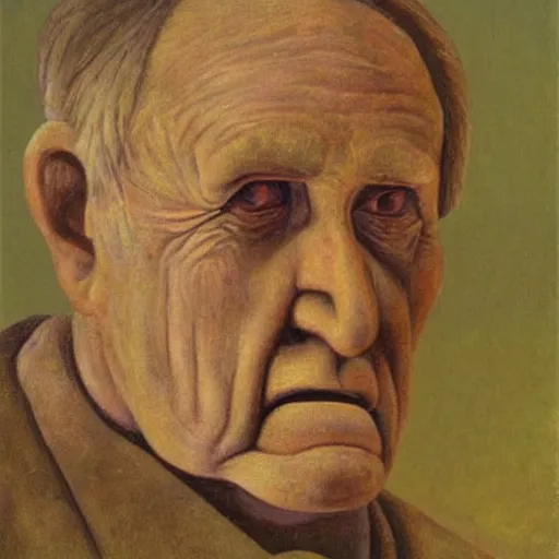 Prompt: portrait of old man by Grant Wood, on simple background, oil painting, middle close up composition